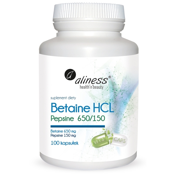 Aliness betaine HCL Pepsyna 650/150 mg 100 kapsułek cena 14,82$