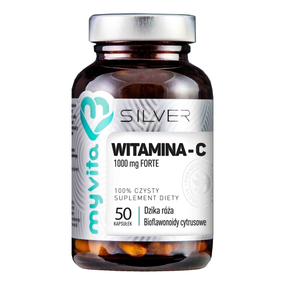 MyVita silver pure witamina C 1000 mg forte z dziką różą i bioflawonoidami 1000 mg 50 kapsułek  cena 10,80$