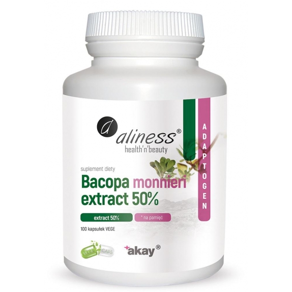 Aliness bacopa monnieri extract 50%, 500 mg 100 kapsułek cena 13,47$