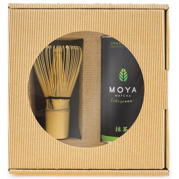 Zestaw herbata zielona matcha w proszku codzienna BIO 30 g + Miotełka bambusowa chasen Moya Matcha cena €21,40