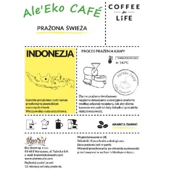 Ale'Eko CAFE kawa mielona Indonezja 250 g Coffee for Life cena 10,80$