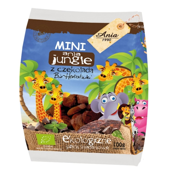 Ciastka mini jungle z czekoladą 100 g BIO Ania cena €0,94