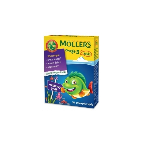 Moller's Omega-3 Rybki 36 żelowych rybek o smaku malinowym 1 opakowanie cena 9,17$