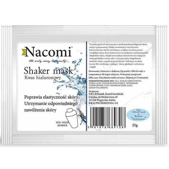 Nacomi shaker maska algowa kwas hialuronowy 25 g + próbka w kształcie serca 1 szt GRATIS cena 15,65zł