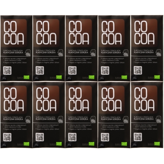 Cocoa czekolada surowa gorzka klasyczna 50 g x 10 sztuk BIO cena 30,75$