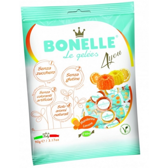 Żelki o smaku cytryny i mandarynki bez dodatku cukru 90 g Bonelle cena €1,76
