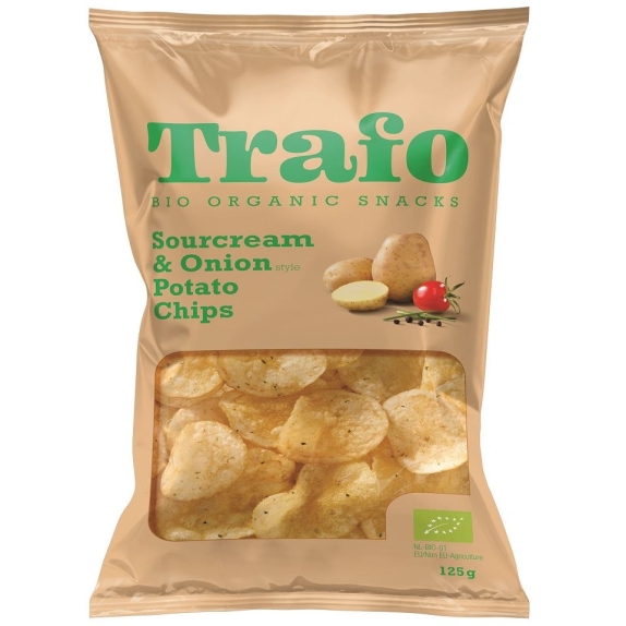 Chipsy ziemniaczane o smaku śmietankowo-cebulowym 125g Trafo cena €1,81