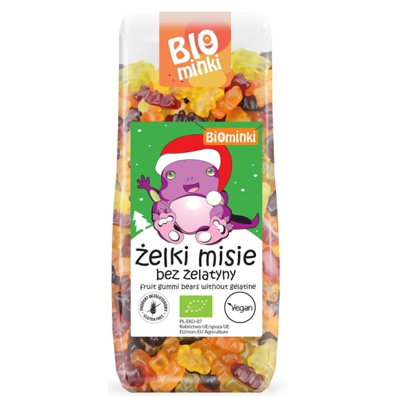 Żelki misie bez żelatyny bezglutenowe BIO 150 g Biominki EDYCJA ŚWIĄTECZNA cena 14,65zł