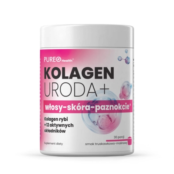 Pureo Health kolagen uroda + włosy skóra paznokcie smak malina truskawka 30 porcji cena €15,40