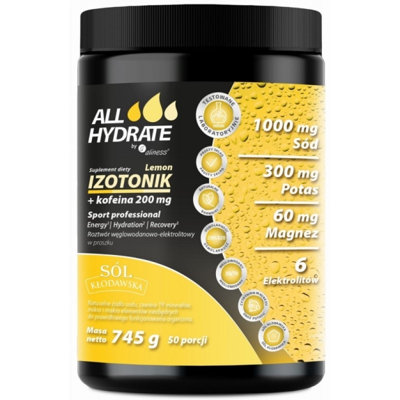 Aliness AllHydrate izotonik lemon + kofeina 745 g cena 79,90zł