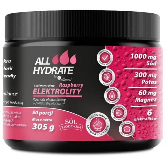 Aliness AllHydrate elektrolity raspberry 305 g cena 59,90zł