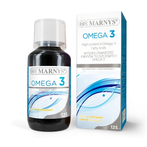 Marnys Omega 3 smak cytrynowy 125 ml data ważności 04.2025 PROMOCJA! cena 29,99zł