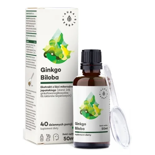 Ginkgo Biloba Ekstrakt Miłorząb Japoński 50:1 45 mg 50 ml Aura Herbals