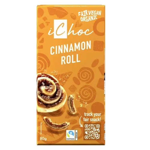 Tabliczka kakaowa z cynamonem i kawałkami wafli BIO 80 g Ichoc