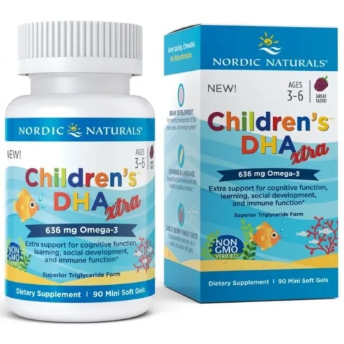 Nordic Naturals Children's DHA Xtra Kwasy DHA dla dzieci 636 mg, jeżyna, 90 kapsułek