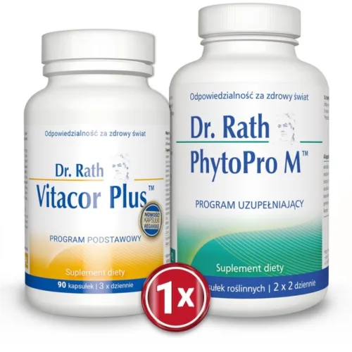 Pakiet synergistyczny Dr Rath Vitacor Plus 90 vege kapsułek + Dr Rath PhytoPro M 120 kapsułek