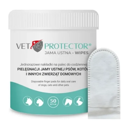 VET PROTECTOR Jama ustna Wipes nakładki na palec do higieny jamy ustnej 50sztuk