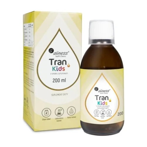 Aliness Tran (olej z dorsza) KIDS + Wit. A 400 µg, o smaku cytrynowym 200 ml