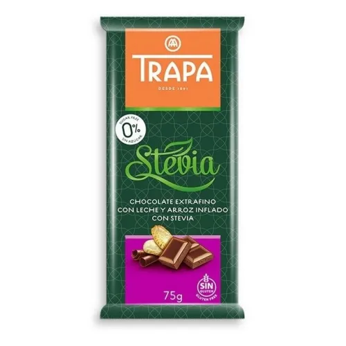 Czekolada mleczna crunchy ze stewią bez dodatku cukru 75g Trapa