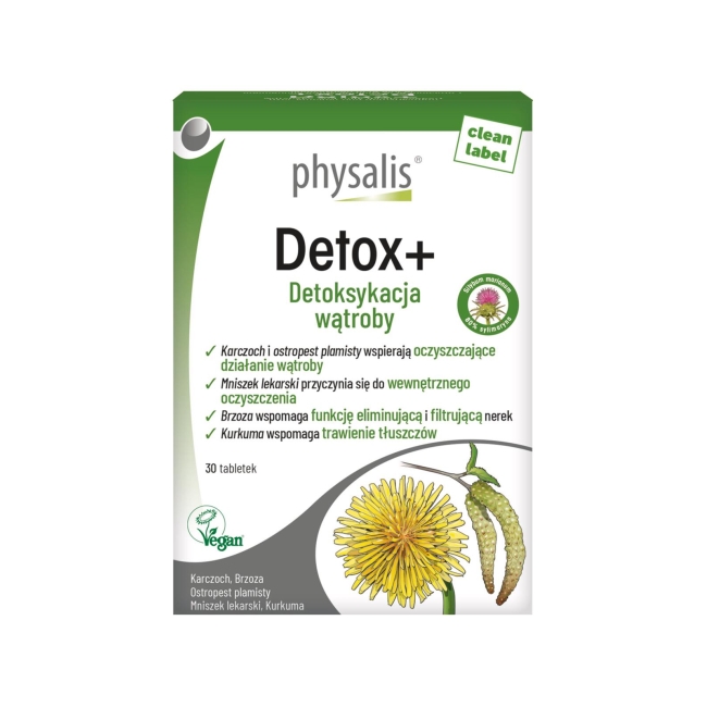 Комплекс для печени Physalis Detox+, артишок, расторопша и куркума, 30 таблеток